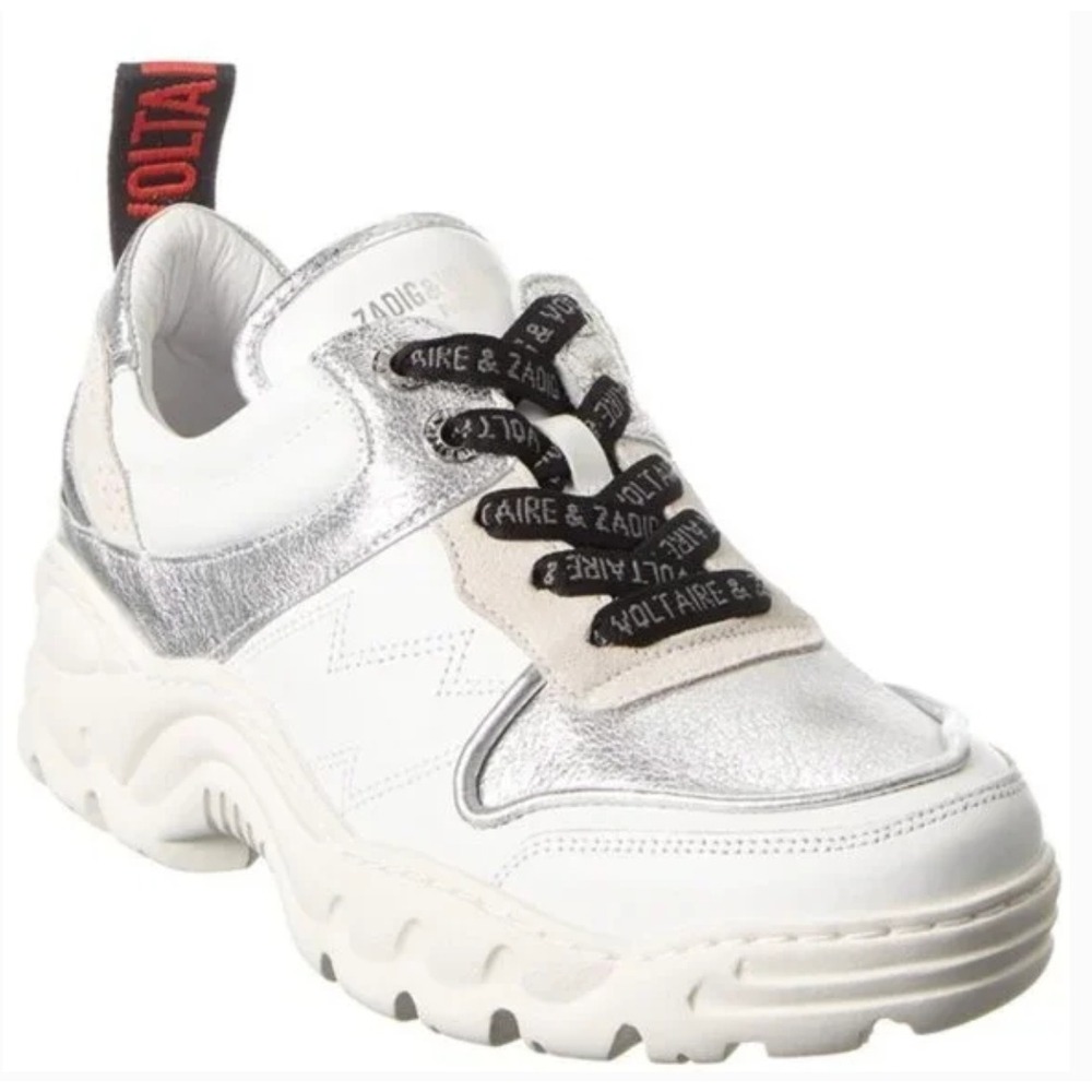 Zadig & Voltaire Paris Blaze Metallic Sneaker in White & Silver sz 38 (us 7.5)
